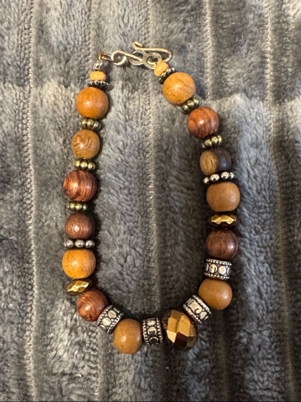 Handcrafted Wooden Bead Bracelet in Brown and Gold